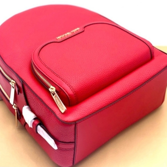 NWT Micheal kors Jaycee bright red MD ZIP PKT Leather backpack - Picture 2 of 9